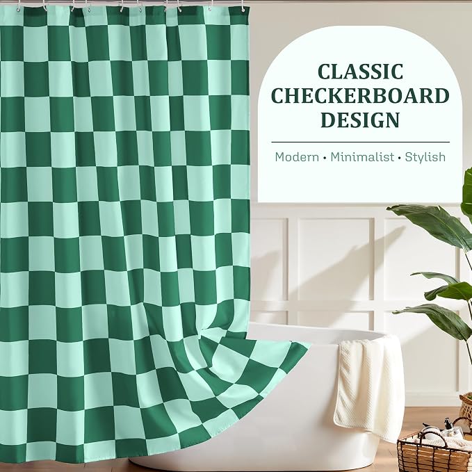 Ohocut Checkered Shower Curtain, Double Green Plaid Shower Curtains for Bathroom, Cute Retro Checkboard Shower Curtain Vintage Aesthetic, Washable Fabric Bath Curtain 72''x72''