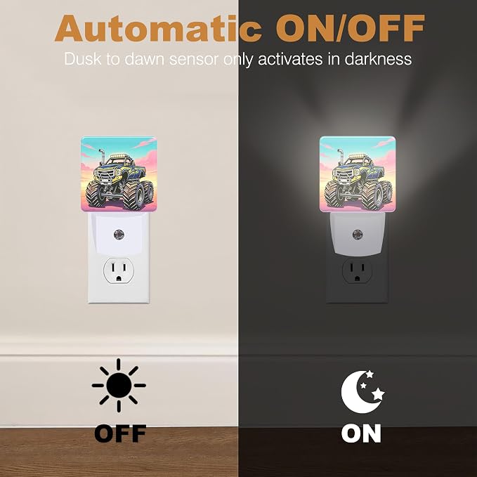 Night Light Cartoon SUV Off Road Night Lights Plug into Wall with Dusk to Dawn Smart Sensor for Bedroom Bathroom Hallway Kitchen, Warm Nightlights for Boys Girls Women Men