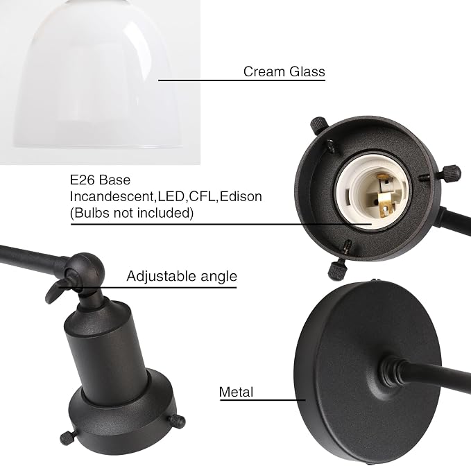 Industrial Sconces Vintage Slope Pole Wall Mount Single Sconce with 6.7" Oval Dome Milk White Glass Shade Wall Light Fixture for Livingroom Bedroom