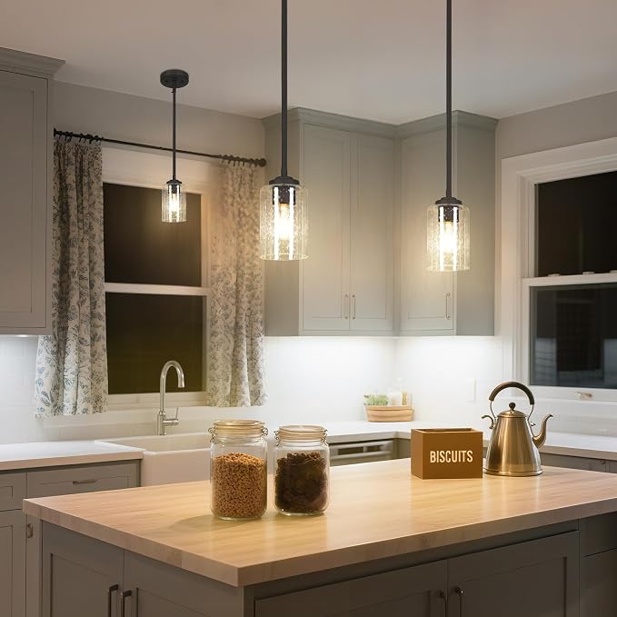 KSANA Pendant Lights Kitchen Island, 3.9'' Mini Modern Oil Rubbed Bronze Pendant Hanging Lights Fixture with Seeded Glass Shade for Kitchen Sink, Foyer, Hallway, Bedroom Nooks and Powder Rooms