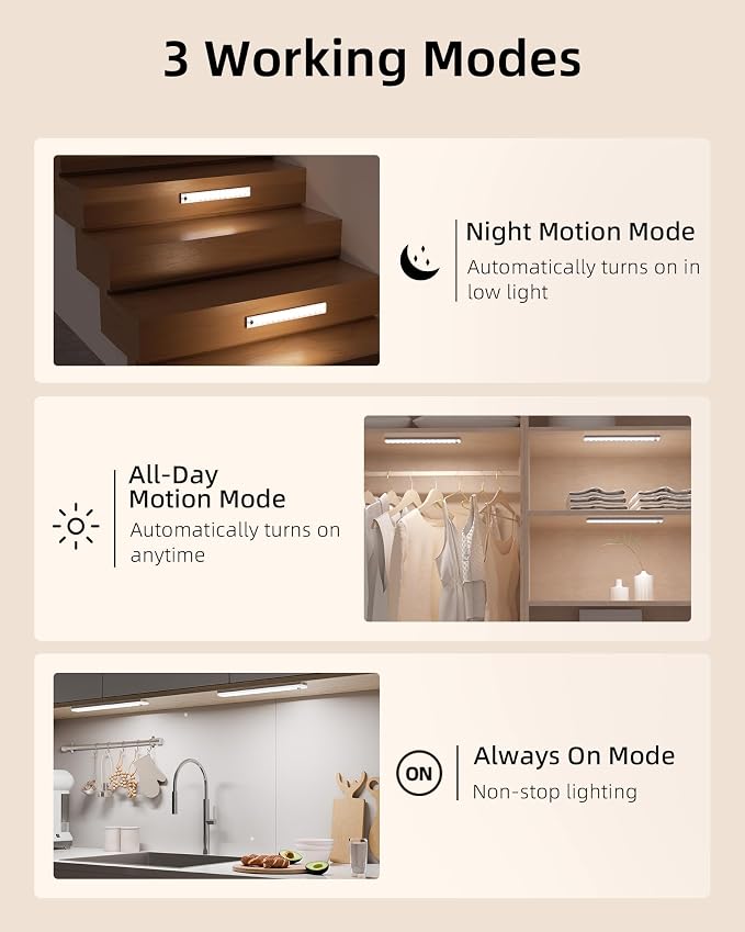 EZVALO 13inch Under Cabinet Lighting, 3200mAh Rechargeable Wireless Motion Sensor Lights, 96 LEDs, 3 Color Temps, Dimmable, Timer, Magnetic, with Remote for Kitchen (6 Pack)