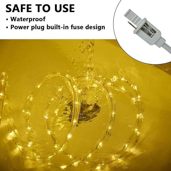 LED Rope Lights Outdoor Warm White, Waterproof 33FT Cuttable 3000K Soft Lighting Indoor 110V Flexible Clear Tube for Bedroom Outside Garden Deck Patio Camping Decor, Not Flat Strip