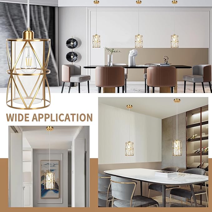 5.4"×7.9" Brushed Gold Pendant Light, Modern Kitchen Pendant Lighting Over Island, Pendant Lighting with Clear Glass Shade, Glass Pendant Lights Kitchen Island, Foyer, Dining Room, Entryway