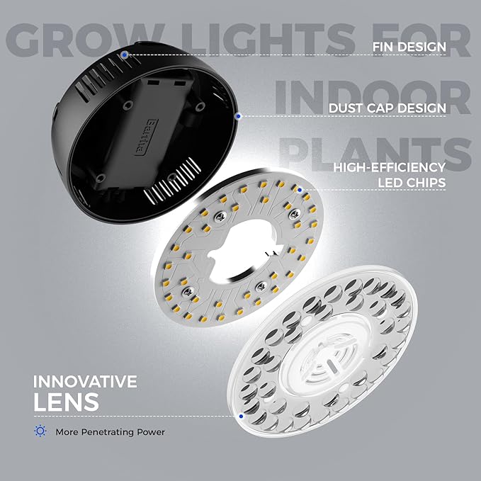 Barrina Orbgrow OG09 Puck Grow Light, 5000K 36W(4 x 9W, 540 Watt Equiv), Full Spectrum Plant Light for Indoor Plants, Magnetic & Linkable with Timer, 5 Levels Dimmable for Plant Shelf, 4 Packs, Black