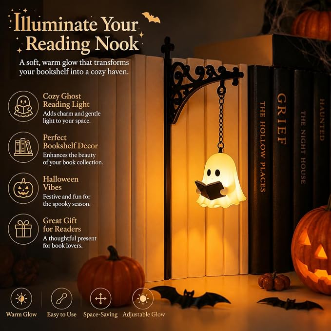 Library Lantern-Decorative Bookshelf Lighting, Reading Nook LED Nightlight, Metal Bookcase Lamps, Vintage Table Desk Luminaires, Studious Home Room Ornament (F-1Pc)