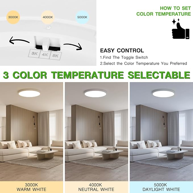 15.8 Inch White LED Flush Mount Ceiling Light Fixture (4 Pcs) | 32W 3200LM, Dimmable Light Brightness, Lower Energy Bills, CRI>88, Eye-Friendly, for Bedroom, Kitchen, Living Room