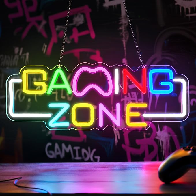 Gaming Zone Neon Sign for Wall Decor – LED Neon Lights with USB Power & Dimmable Brightness,Cool Game Controller Neon Sign for Bedroom,Game Room,Man Cave,Gamer Decor