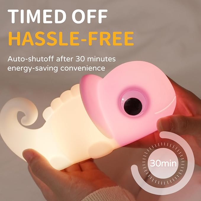 Night Light for Kids, Cute Soft Silicone Chameleon Lamp, Dimmable Timer Nursery Portable Kawaii Lamps, Bedside Lamp for Baby Toddler Adult(Chameleon - Purple)