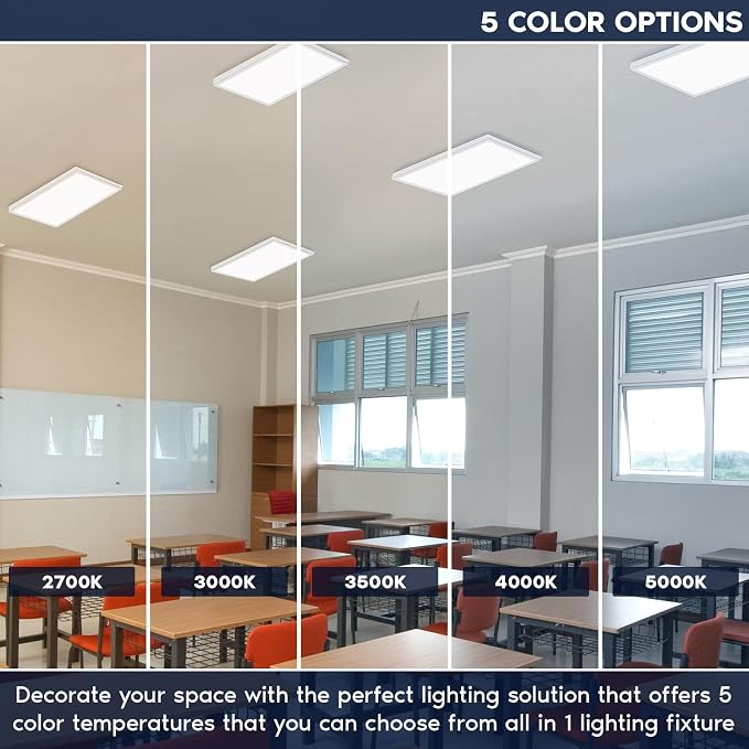 LUXRITE 1x2 FT Slim Surface Mount Panel Recessed Lighting, 5 Color Temperature Options 2700K-5000K, Dimmable LED Panel Light, 2000/2650/3300 Lumens, 18W-30W, Edge Lit, Damp Rated, ETL Listed (2 Pack)