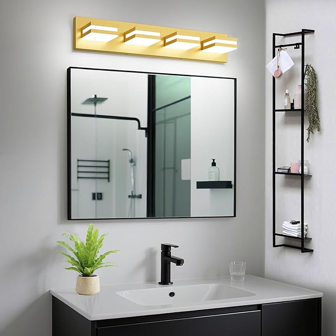 IZORRO LED Modern Bathroom Lights Fixtures(4-Light,Dimmable),Gold Acrylic Wall Lighting,Vanity Lights for Bathroom Over Mirror - 6000k 24In （No Assembly Required）