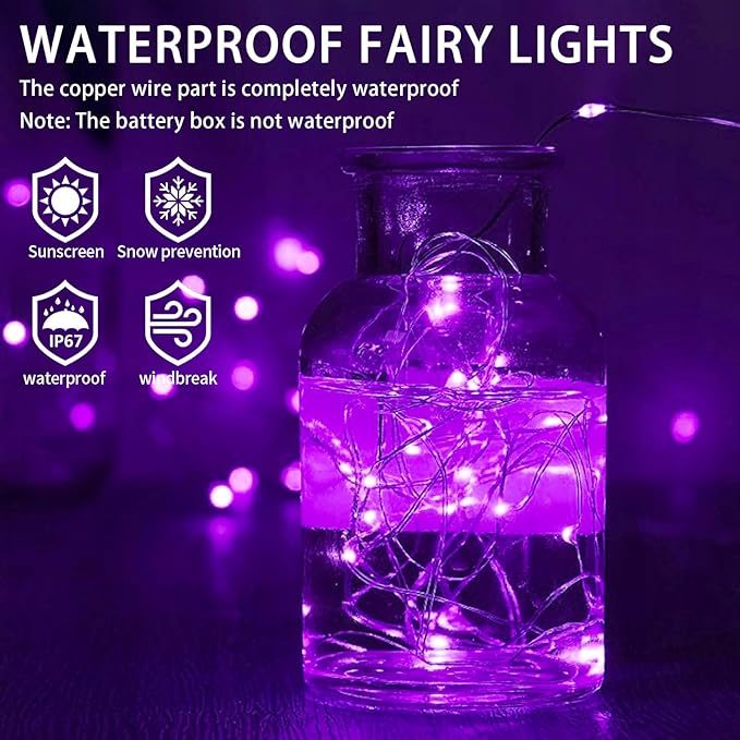 50 Pack Purple Fairy Lights Battery Operated, 7ft 20 LED Mini String Twinkle Lights for Easter Christmas Halloween Mason Jars Centerpiece Table Decorations (50, Purple)