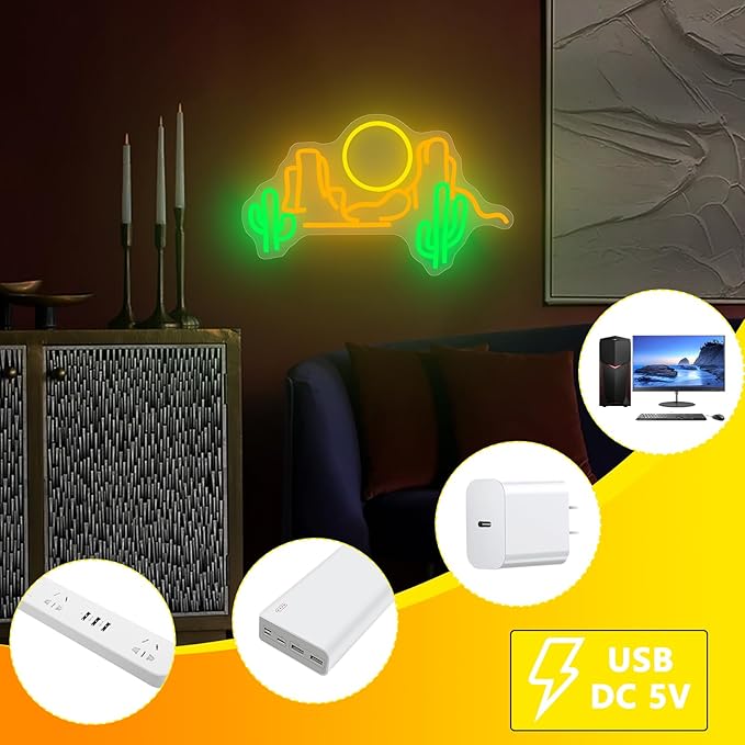 Cactus Mountain Neon Sign, Sunset Neon Signs for Wall Decor, Dimmable Led Signs for Bedroom, Western Landscape Light Up Signs for Bar Kids Room Man Cave Game Room Gaming Wall Birthday Gift