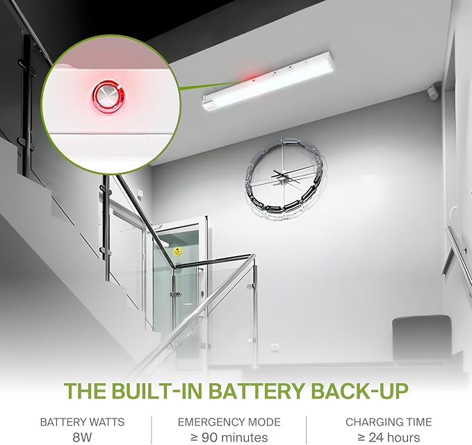 ASD 2ft LED Linear Strip Light Fixture with Emergency Battery Backup & Q-Base | 15W-25W 120-277V 3000K-5000K Adjustable Linkable LED Shop Light | UL DLC Stairwell Certified Luminaire, 9 Pack