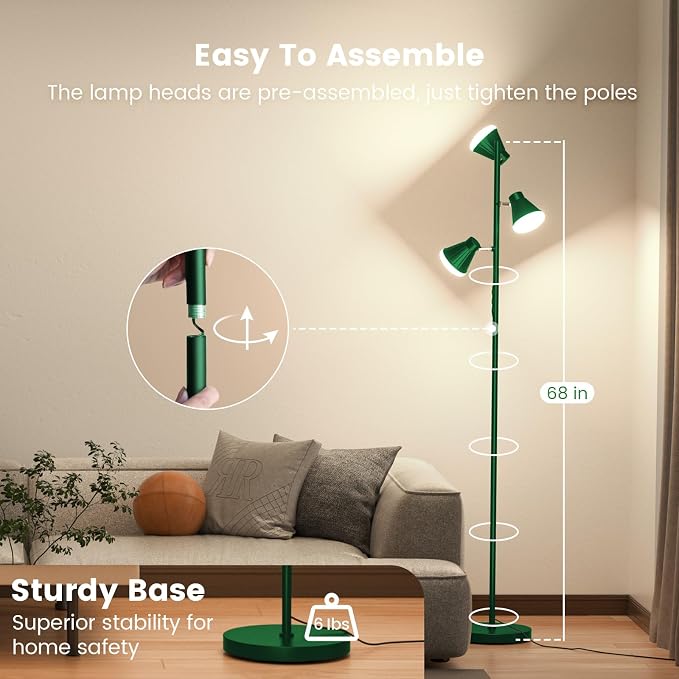 36W LED Tree Floor Lamp, Dimmable Tall Standing Lamp with Remote & Touch Control, 4 Color Temperatures Bright Floor Lamp, 3 Rotatable Light Modern Floor Lamps