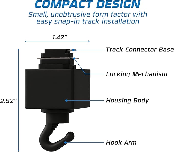 OHLECTRIC Track Light NT-308B - Black - Utility Hook - Single or Dual Circuit - Compatible with Halo Track