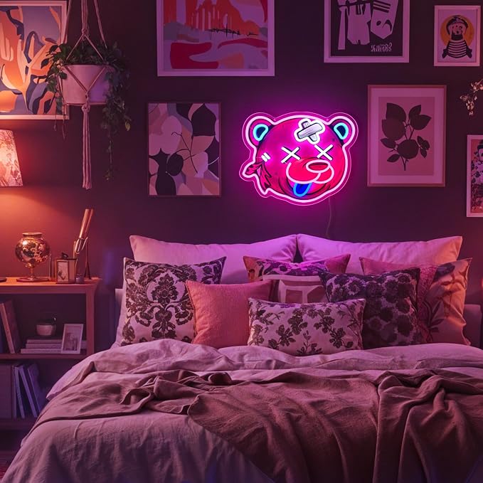 Pink Bear Neon Sign, Bear Head Neon Signs for Wall Decor, Dimmable Acrylic Neon Lights for Girls Room Bedroom Game Room Club Bar Party Decorations, Perfect Gifts