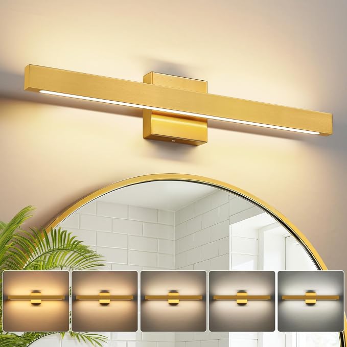 Gold Bathroom Vanity Light - 24 Inch 20W Dimmable 5CCT LED Bathroom Light Fixtures Over Mirror, Modern Vanity Light Bar for Bathroom Mirror Cabinets Bedroom