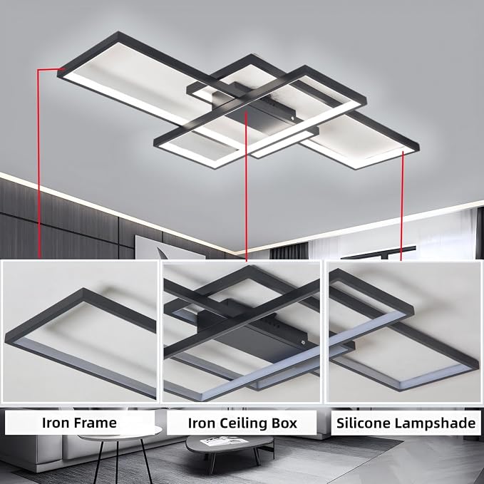 35″ 50W Modern Ceiling Light 3000-6500K Dimmable Kitchen Light Fixtures | Timer Night light Memory function Adjustable brightness color temperature Flush Mount Light Fixture remote control Bedroom