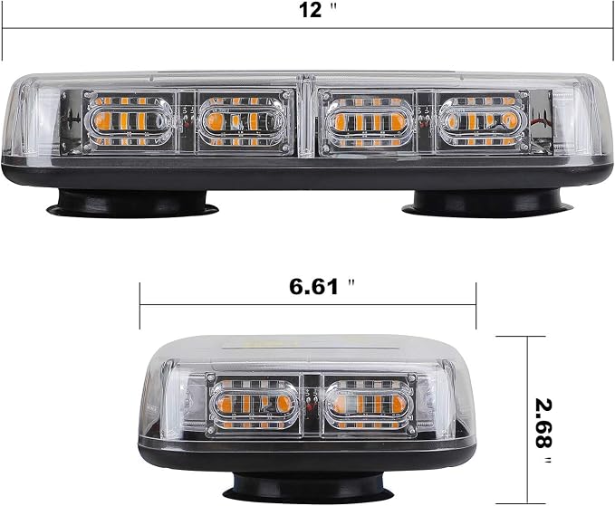ASPL 48LED Roof Top Strobe Lights, High Visibility Emergency Safety Warning LED Mini Strobe Light bar with Magnetic Base for 12-24V Snow Plow, Trucks, Construction Vehicles (White)