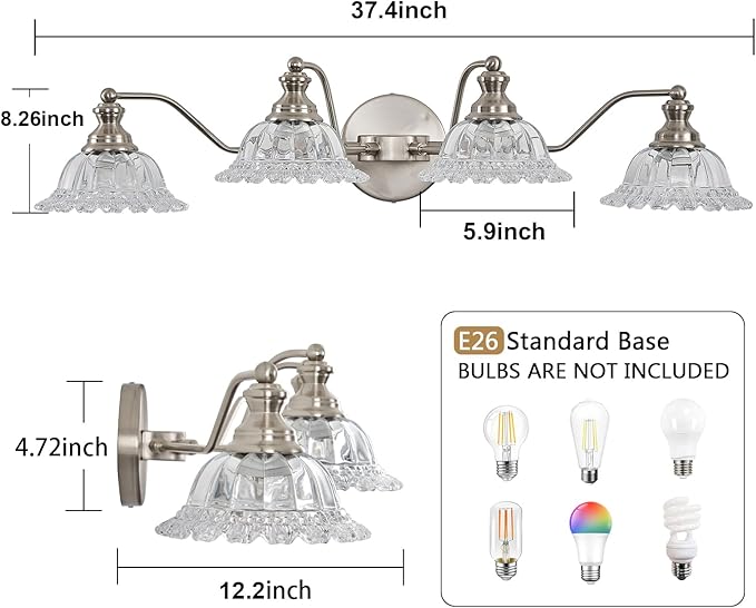 Brushed Nickel 4 Light Vanity Light