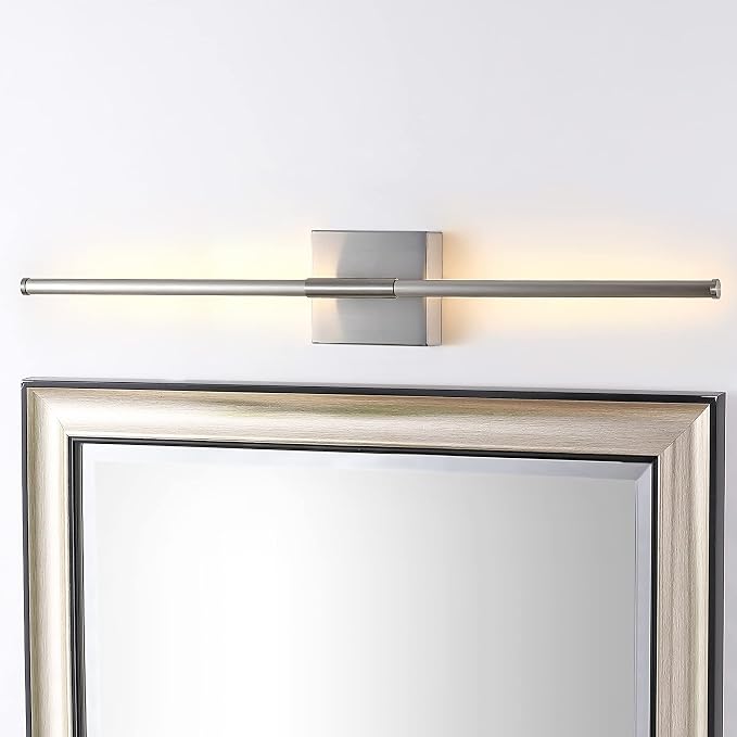 JONATHAN Y Makena 28" 1-Light LED Wall Sconce, Nickel | Dimmable, Modern, Integrated 12W, Hardwired, Sleek Metal, Ambient, Bathroom Mirror, Bedroom, Hallway, Vanity Mount