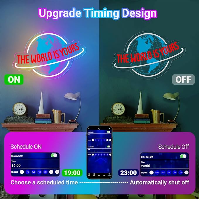 The World Is Yours Neon Sign, 7 RGB Color Planet LED Neon Light Lamp for Wall Decor, Man Cave Home Bar Bistro Club Cafe Wedding Game Room Bedroom Birthday Gift Graduation Party