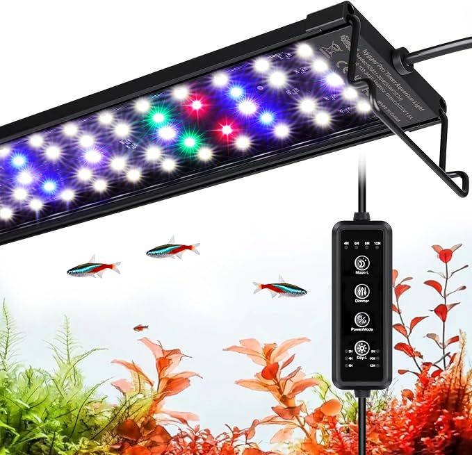 hygger LED Aquarium Light, 30W Full Spectrum Plant Lamp with Timer, 30-36" | Full spectrum LED light, DIY mode, adjustable brightness, timer and memory function, 10 colors for planted aquariums