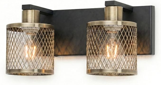 Bathroom Light Fixtures Black and Gold Vanity Lights 2 Lights Farmhouse Bathroom Vanity Light Vintage Design Wall Sconces Lighting for Mirror Attic Corridor Cellar Wall Lamps
