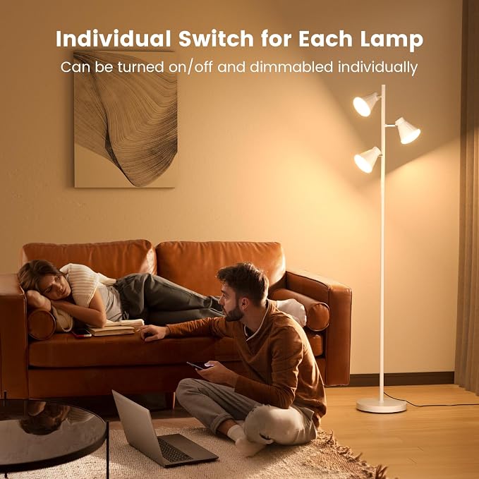 36W LED Tree Floor Lamp, Dimmable Tall Standing Lamp with Remote & Touch Control, 4 Color Temperatures Bright Floor Lamp, 3 Rotatable Light Modern Floor Lamps