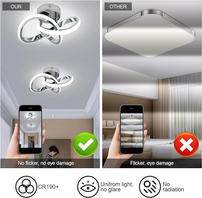 CANEOE Hallway Light Acrylic Modern LED Ceiling Light Fixtures Cool White 6000K Close to Ceiling Lights for Bedroom Bathroom Kitchen Balcony Corridor Stair Aisle Curved Creative Design Celing lamp