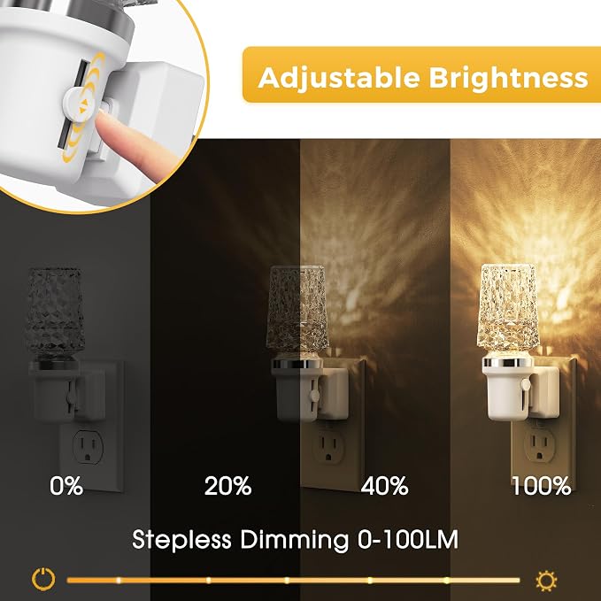 L LOHAS LED Night Light, Dimmable Night Lights Plug into Wall, Light Sensor | Automatic Nightlights Plug in, 3000K LED Acrylic Nightlight, Crystal Decorative, Hallway Bedroom Bathroom [White Base,1 Pack]
