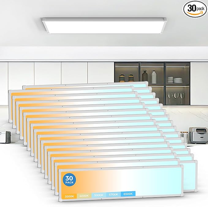 1x4 LED Flat Panel Light Surface Mount 30 Pack,5CCT Selectable,White | 6500LM,5 Wattage Selectable, 0-10V Dimmable LED Ceiling Light Fixture with Corner Protection for Office & Commercial