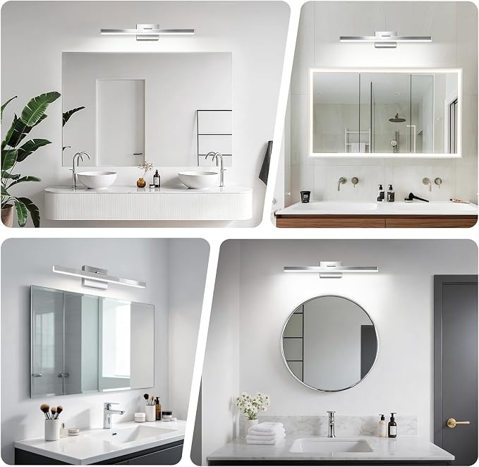 IZORRO Modern Bathroom Vanity Light 16 inch, Rotatable, 12W Dimmable Led Bathroom Light Fixture Over Mirror, Chrome Vanity Light Bar (Cool White 6000K)
