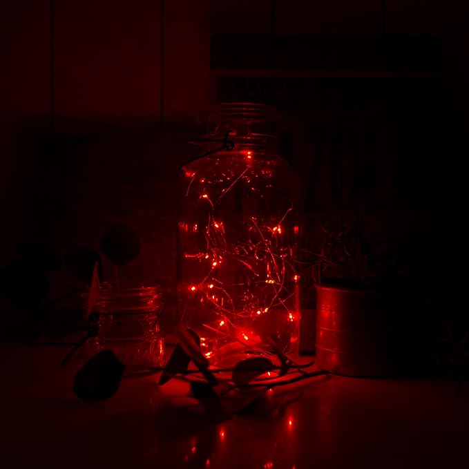 Hogg 12 Pack LED Fairy Lights - 7 ft, Centerpiece Table Decorations for Party, Small LED Lights Battery Operated, Center Pieces Decoration for Table, Battery Powered Firefly Fairylights, Red