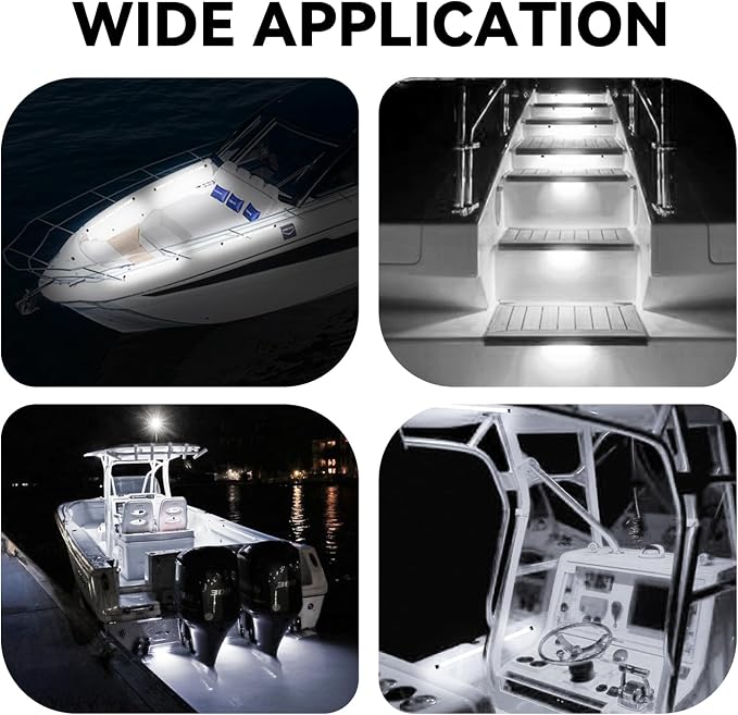 Boat Interior Lights White, Waterproof Led Boat Lighting, Marine Led Strip Lighting, Super Bright Marine Lighting for Night Fishing Pontoon Yacht Sailboat (White 4Pack)