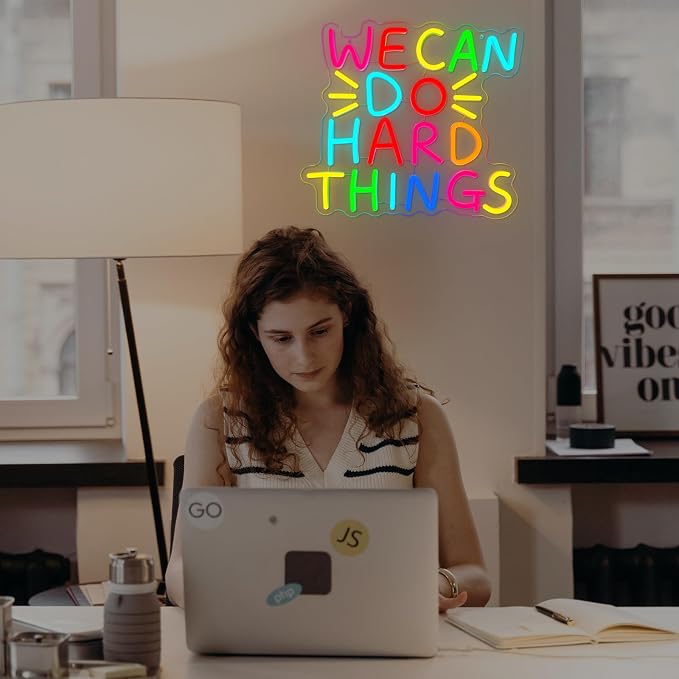 We Can Do Hard Things Neon Sign Inspirational Classroom Neon LED Light | Dimmable Kids Wall Art Neon Signs for Classroom Backdrop Library Office Bedroom Reading Room Birthday Party Decoration