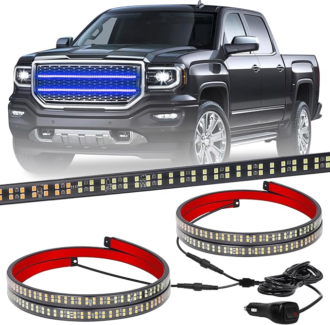 XRIDONSEN 2PCS 30 inch Blue Grill Emergency Lights Strip 360 LED Firefighter Police Lights Exterior Front/Rear Grille Strobe Flashing Warning Safety First Responder Lights for Vehicles Trucks Car