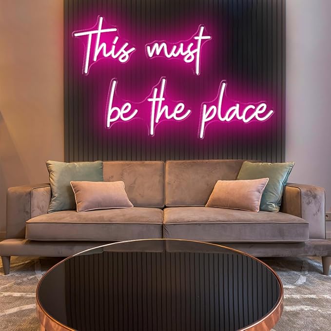 78x16 Inch Super Large This Must Be The Place Neon Sign Pink, Neon Light for Wall Decor with Remote Dimmer, This Must Be The Place LED Sign for Bedroom, Office, Cafe, Bar, Weddings, Hot Pink