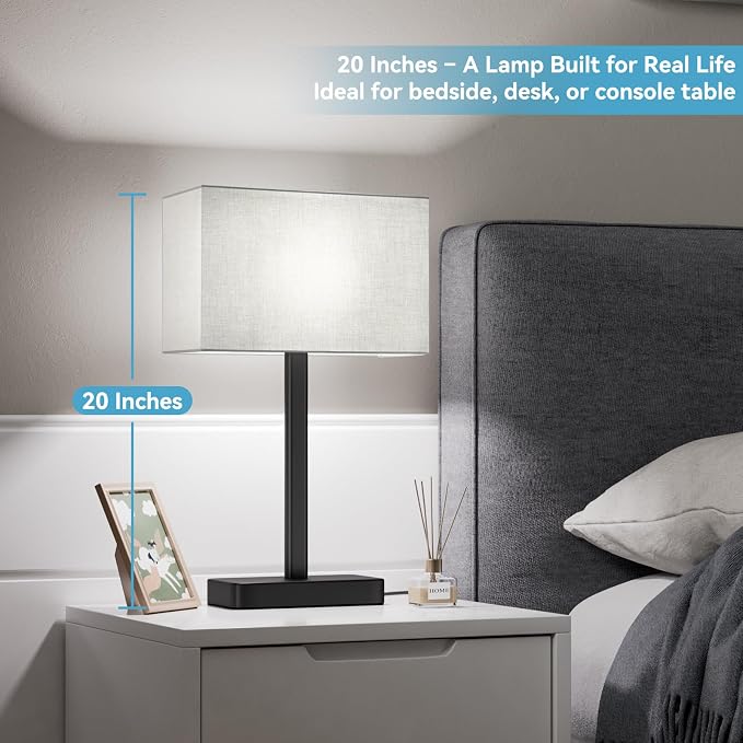 Touch Lamps for Bedroom, 3 Way Dimmable Grey Bedside Table Lamps Set of 2 | USB C+A Charging Port, Modern Table Lamp for Night Stands, Desk Lamp for Nightstand, Bed Side, Living Room, End Tables