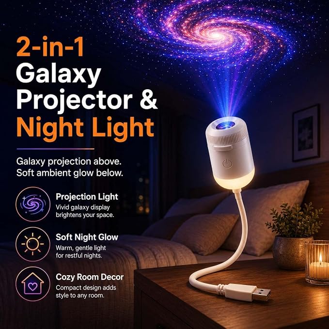 2027 New Hd Smart Dynamic 5d Holographic Night Light Projector 2-in-1 Galaxy Star and Ocean Projector with 24 Films, 360° Rotating USB Powered Ceiling Light for Bedroom