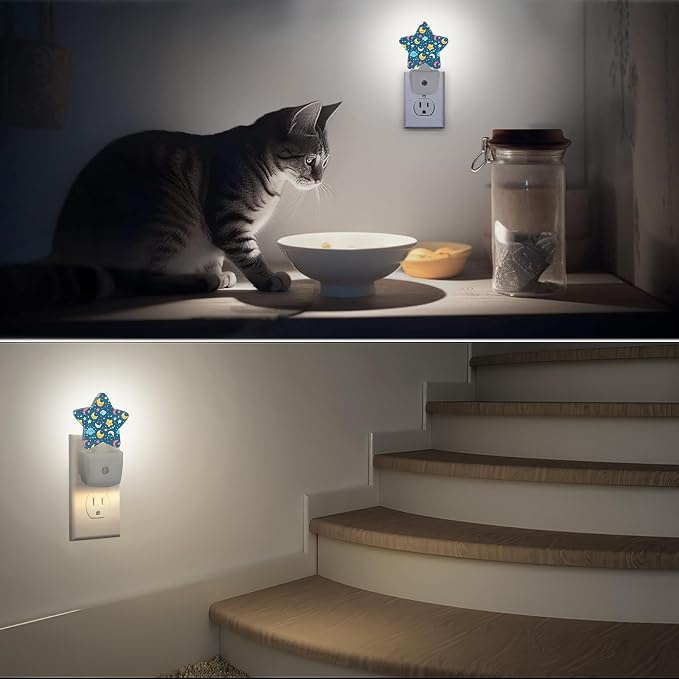 Cute Moon Stars Night Lights Plug into Wall with Dusk to Dawn Sensor,Lamp for Bedroom Bathroom Hallway Nightlight for Women Girls