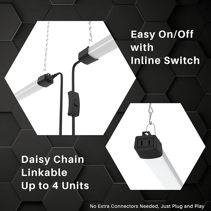 Quarterback 4FT LED Shop Light 40W Strip Work Compact Slim with Inline Switch Daylight White 5000K for Garage Workshop Basement