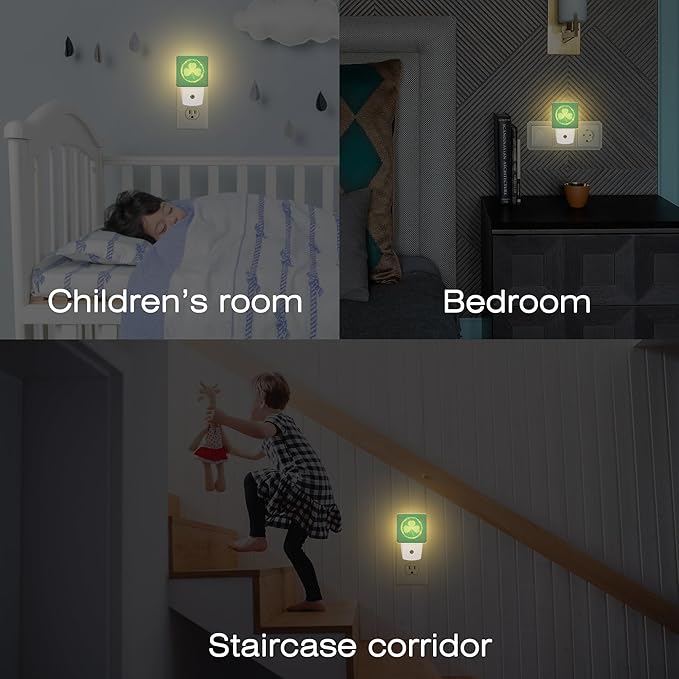 St Patrick's Day Shamrock Night Light Plug into Wall,Green Irish Clover Leaf Dusk to Dawn Night Light Plug in,0.5w Energy Saving Sleep Friendly NightLight for Kids Boys Girls Home Decor