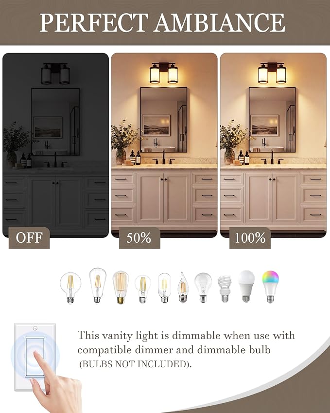 2-Light Oil Rubbed Bronze Bathroom Light Fixtures Over Mirror with Frosted Milk Glass and Metal Cage Shade, 13.2" UL-Listed Modern Farmhouse Wall Sconce for Bath, Hardwire E26, OS-3014ORBW-2W