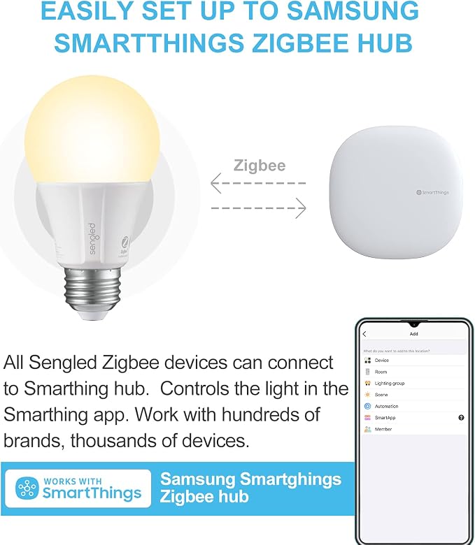 Sengled Zigbee Smart Light Bulbs, Smart Hub Required, Works with SmartThings and Echo with Built-in Hub, Voice Control with Alexa and Google Home, Soft White 60W Eqv. A19 Alexa Light Bulb, 6 Pack