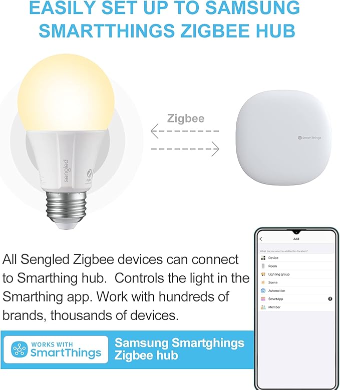 Sengled Zigbee Smart Light Bulbs, Smart Hub Required, Works with SmartThings and Echo with built-in Hub, Voice Control with Alexa and Google Home, Soft White 60W Eqv. A19 Alexa Light Bulb, 8 Pack