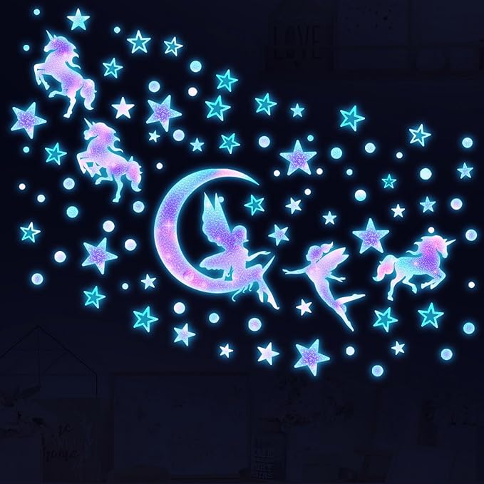 DIY Creativity Starry Sky Astronaut Night Light Wall Stickers Cartoon Rabbit Stickers Star Spaceship Night Light Stickers Room Decoration Wall Stickers (Colorful Starry Sky)