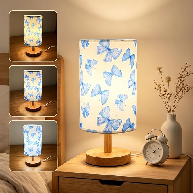 Butterfly Lamp,Butterfly Kids Table Lamp for Bedroom Girls Bedside Lamps 3 Colors Nightstand Night Light with Cartoon Lampshade Desk Lamp for Boys Girls Room Nursery Decor,Butterfly Gifts for Girls