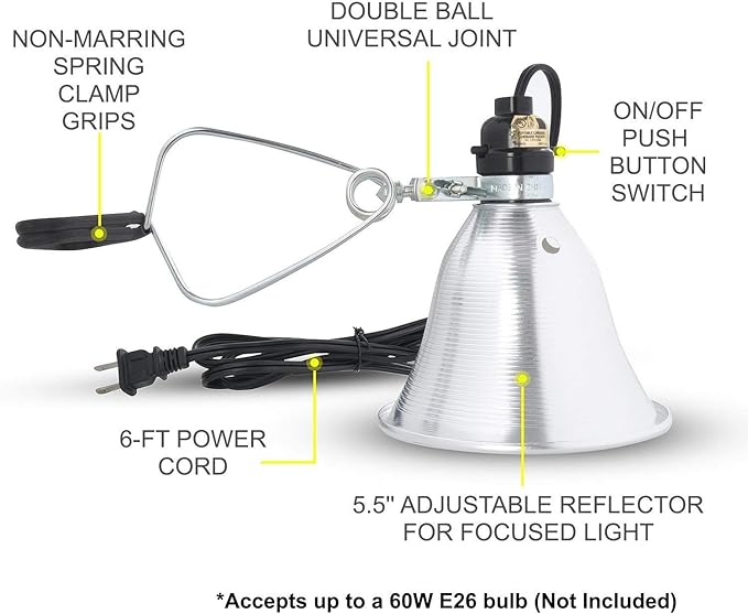 Simple Deluxe HIWKLTCLAMPLIGHTSX6 6-Pack Clamp Lamp Light with 5.5 Inch Aluminum Reflector up to 60 Watt E26/E27 Socket (no Bulb Included) 6 Feet 18/2 SPT-2 Cord, 6 Pack