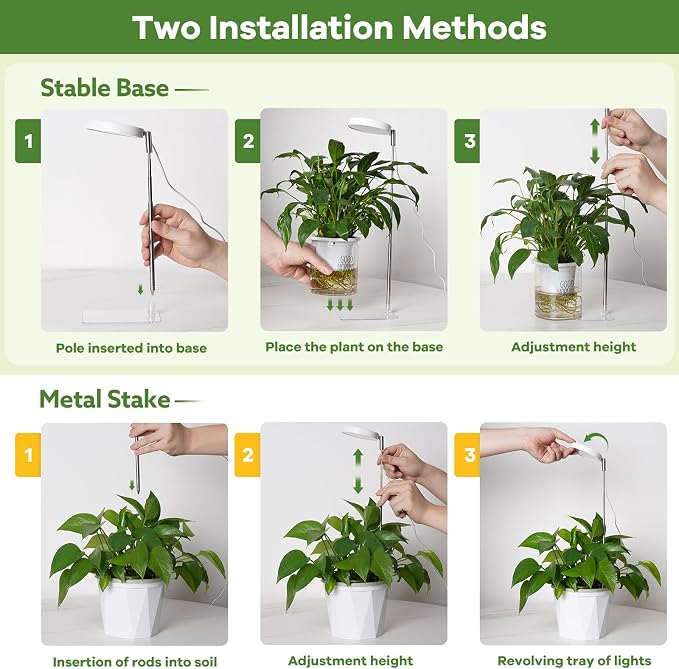 Grow Lights for Indoor Plants Full Spectrum, 48 LEDs Plant Light for Indoor Plants with 2 Mounting Options, 3 Optional Spectrums, 3/9/12Hrs, 10 Brightness, 7"-26" Height Adjustable (White)